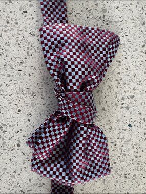 Charvet Classic Check Bow Tie in Burgundy and Light Blue